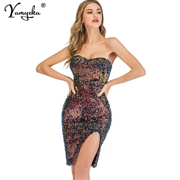 

Sexy vintage Glitter Sequins summer dress women sukienki wrap club Pary dresses elegant Strapless bodycon dress vestidos clothes