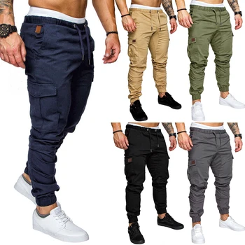 

Men Casual Cargo Pants Thin Solid Pocket Joggers Pant Fashion Drawstring Pants Male Sweatpants D30