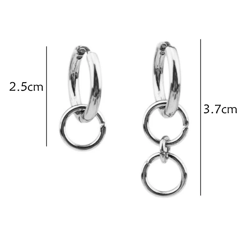 1PC Punk Simple Stainless Steel Hoop Earrings For Men Hip Hop Silver Color Multiple Circle No Piercing Ear Clip Women Jewelry
