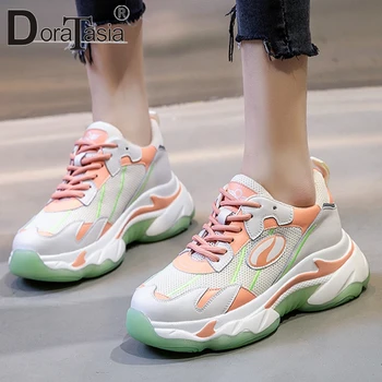 

DORATASIA 2020 New Ladies Spring Leather Sneakers Fashion Patchwork Tennis Flats Women Cool lace-up Platform Shoes Woman