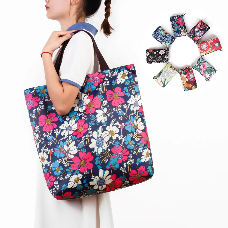 

Eco-Friendly Foldable Travel Tote Shopping Bag Washable With Zipper Grocery Bags Waterproof Oxford Reusable Heavy Duty Handbags
