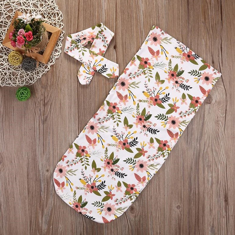 Pink floral 2 шт. модный безопасный и удобный хлопковый спальный мешок с принтом для новорожденных+ Детская повязка для волос, аксессуары для постельных принадлежностей - Цвет: Pink floral