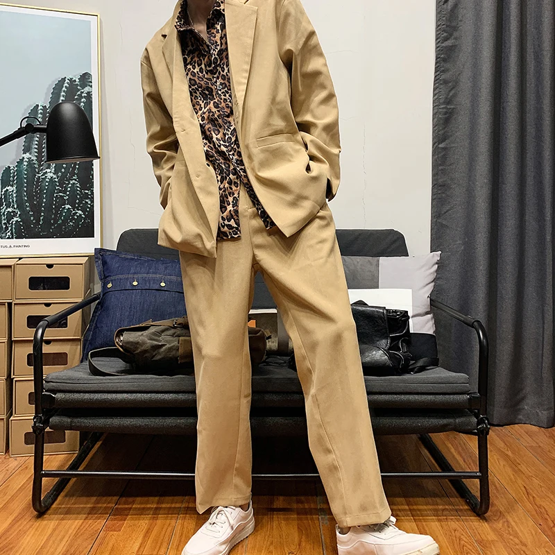 

Privathinker Men Spring Fashion Tracksuit 2020 Men Loose Leopard Print Suit Patchwork Blazer Suit Male 2 Piece Set Pants Clothes
