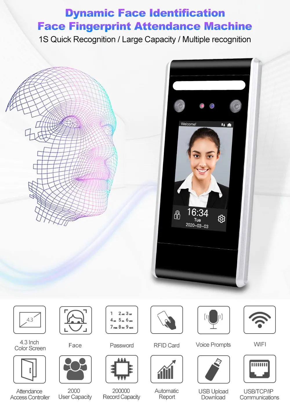 125KHz/13.56MHz RFID Face Access Control System Software Biometric Wifi TCP/IP/USB Dynamic Facial Time Attendance Keypad Reader - Famidy.com