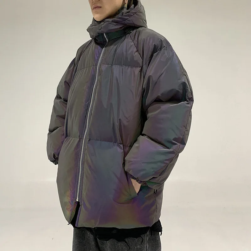 Blog US Size 3M Reflective Parkas Men Coat Winter Thick Padded Jacket Streetwear Night Bubble Jackets Coat Fluorescent Clothing DG526