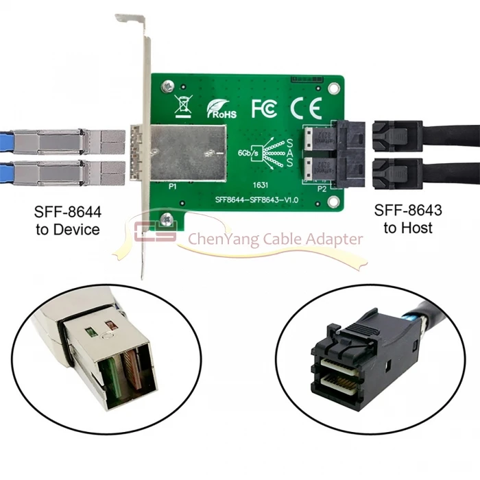 Chenyang-mini adaptador sas hd de porta dupla, com suporte de perfil baixo