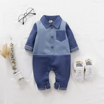 

Spring Autumn Baby Boy Casual Denim Jumpsuits Children Long Sleeve Denim Rompers Kids Toddler Jumpsuit