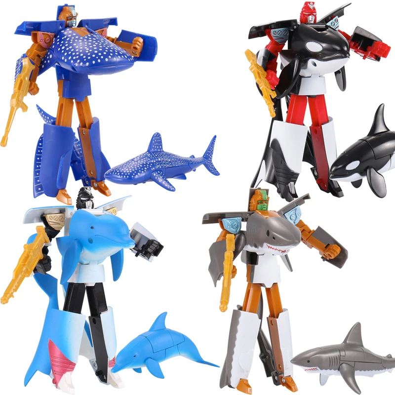 

16cm Sea Life Robot Dolphin Transformation Shark Whale Action Figure Cartoon animals Educational collection Plastic Kids Toys