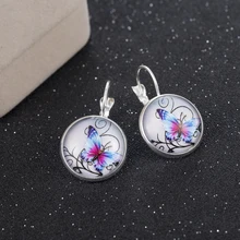 Moda mujer синий Колибри Бронзовый модный стеклянный кабошон 18 мм рычаг сзади серьги для женщин ювелирные аксессуары