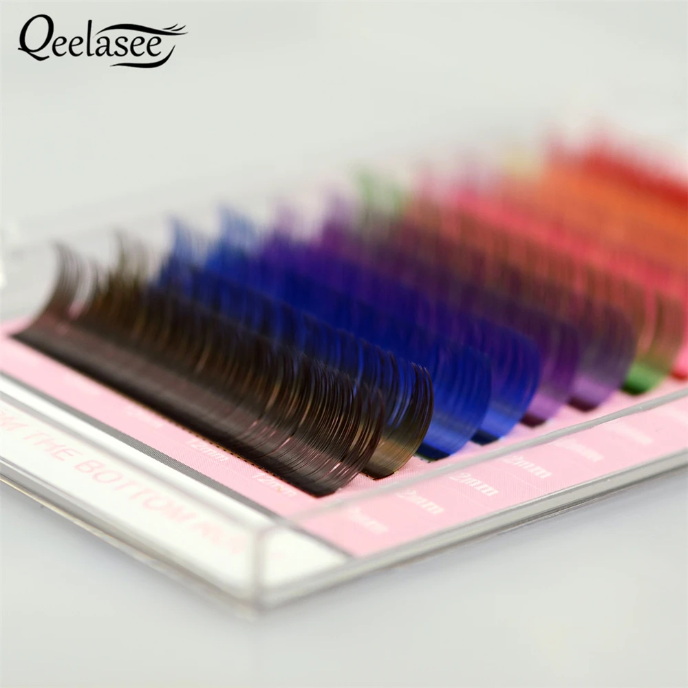 Qeelasee 4 /10/20 trays/lot 8 Colors Rainbow Colored Color Purple Blue Brown Green Red  Pink Yellow lash Extensions Individual 5