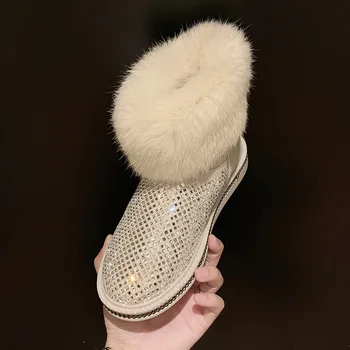 

Plush shoes women winter wear 2019 new fashion net red wild rhinestones plus velvet warm cotton shoes snow boots tide
