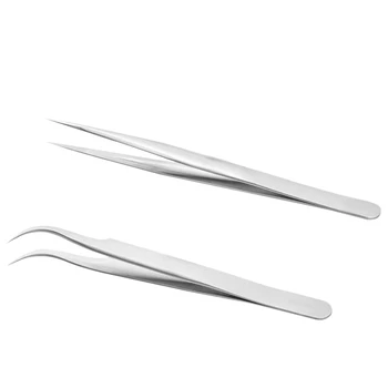 

2 Pieces Straight Pointer and J Curved Pointed Tip Tweezers for Eyelash Extensions Precision Lashing Tweezers Professional Tools