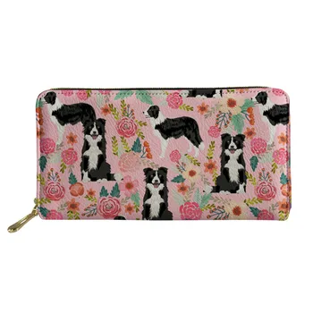 

Women Wallet 2019 Cute Border Collie Dog Flower Print Pu Leather Wallets Ladies Clutch Long Female Money Bag Purse Card Holder