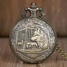 Ретро Бронзовый Волк кварцевые карманные часы ожерелье Fob часы для мужчин и женщин подарок с коробкой# TD2070