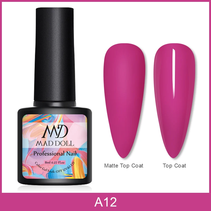 MAD DOLL 1 бутылка 8 мл УФ-гель для ногтей сладкие розовые фиолетовые цвета замочить от УФ-гель-лака One-shot длительный гель для ногтей - Цвет: A12