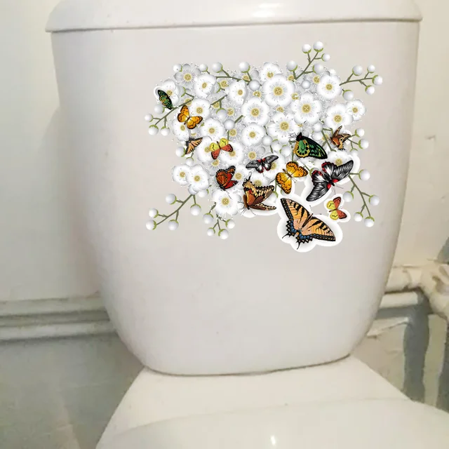 Zttzdy 21,3Cm × 24,7 Cm Virág Ág Pillangó Fali Matricák Falfestmény Wc Dekoráció Otthoni Kiegészítők T2-1008 - Image 4