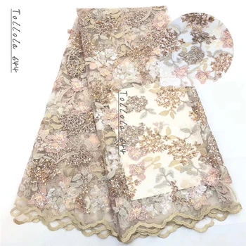 

African Nigerian Lace Fabric 2019 High Quality Embroidered Tulle Lace Fabric With Sequins Guipure Lace Trim Dress