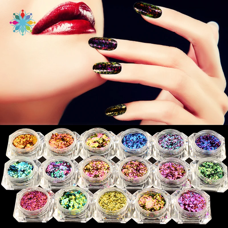 2 Коробки эффект хамелеона кукурузных хлопьев Sequins зеркальный порошковый