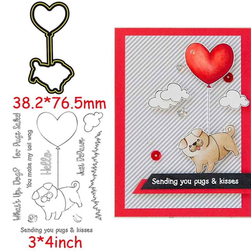 Мопсы и поцелуи высечки + чистый штамп ОЧАРОВАТЕЛЬНЫЕ СОБАКИ фразы штампы для