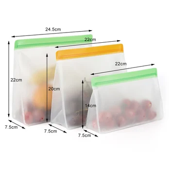 Food Storage PEVA Containers Set Stand Up Fresh Bags Zip Silicone Reusable Lunch Fruit Leakproof Cup Freezer Vegetable Cup Bowl 1