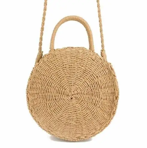 

Women Straw Vintage Bag Handwoven Round Rattan Handbags Wallet Knitted Crossbody Bag Tote