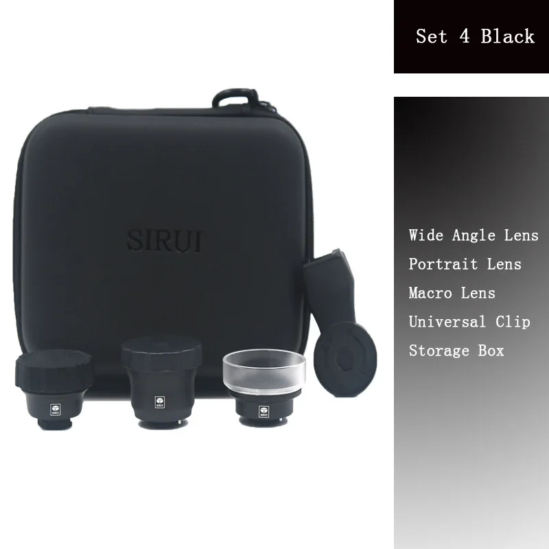 set 4 black Mobile Lens SIRUI External high-definition SLR mirror set universal cellphone lens Macro portrait lens wide-angle fisheye - Цвет: set 4 black