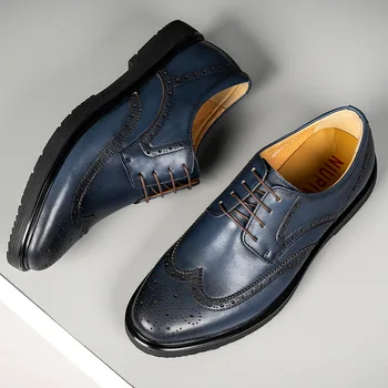 

supply new men's block carved cow leather shoes European leather business leather shoes a hair substitute men's shoes