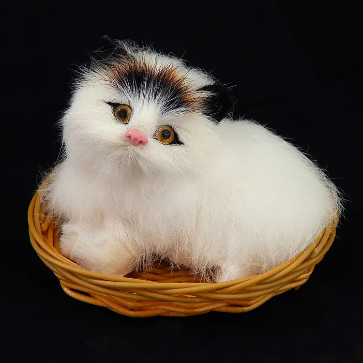 Simulation of Animal Lying Cat Distribution Manual Preparation Blue Basket Plush Toys Gift Furnishings |