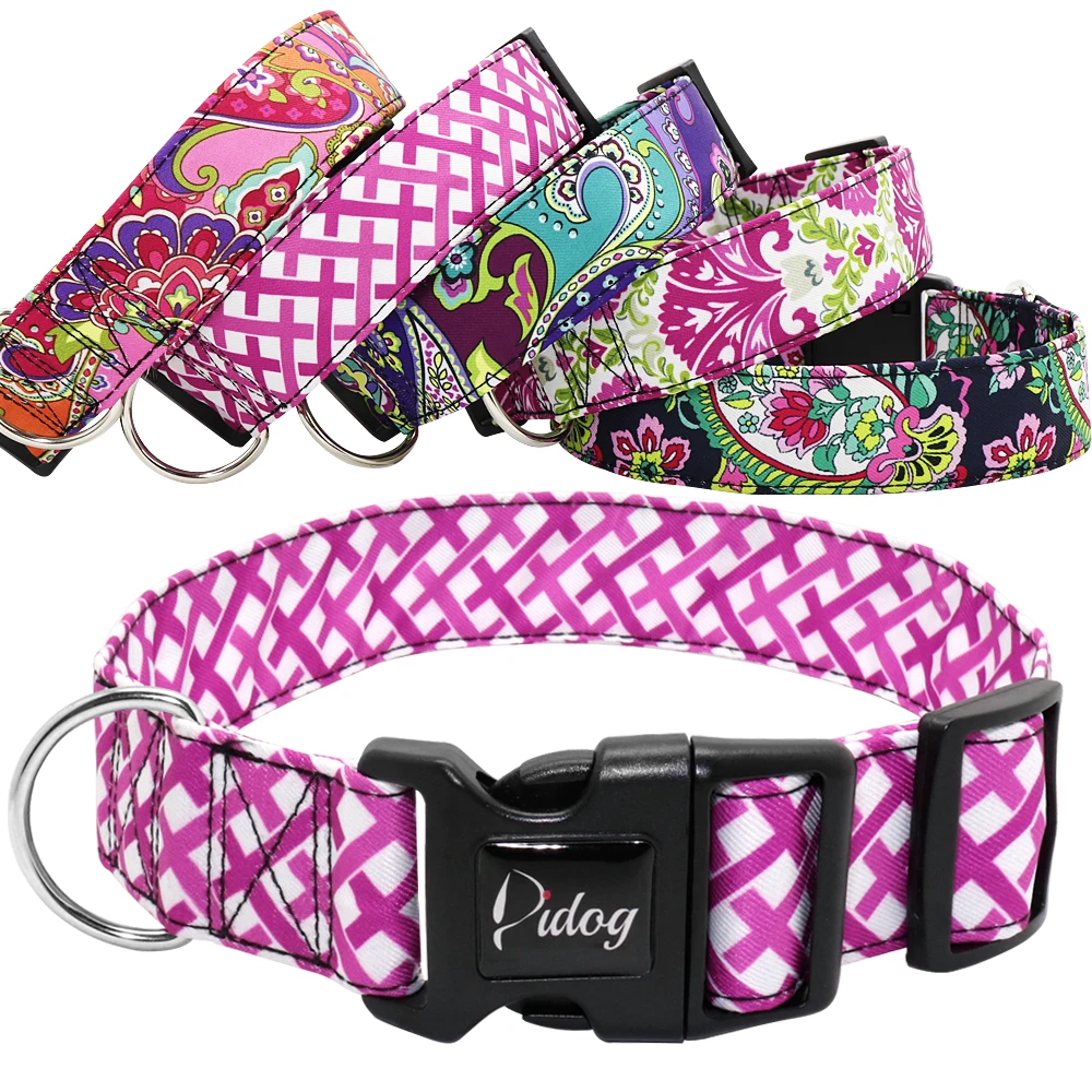 Collar ancho de nailon con estampado para perros, Collar ajustable para cachorros, medianos y pequeños, para Bulldog Francés, Pitbull