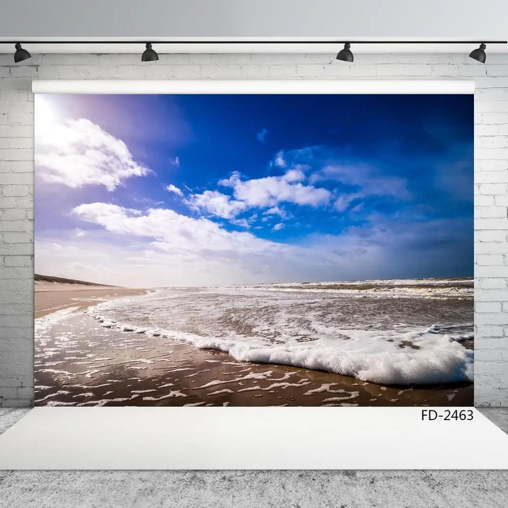 Фон для детской фотосъемки с изображением песка пляжа морской воды голубого неба
