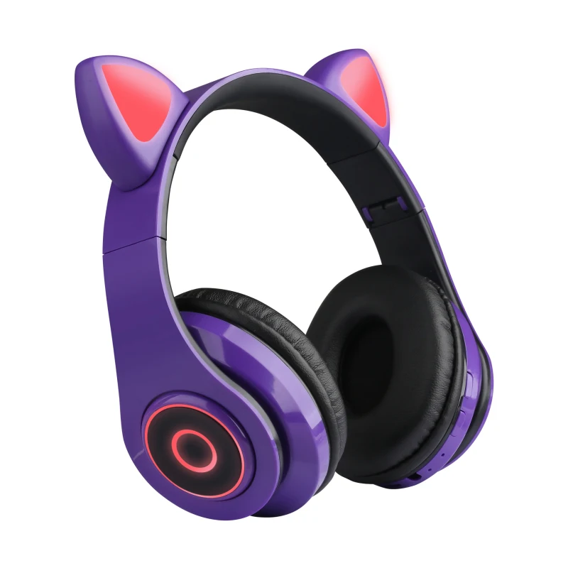 Bluetooth 5 0 Headphones Wireless Over Ear Cat Ear Headphones With LED Light Foldable Noise Cancelling Girls Kids Cute Headset