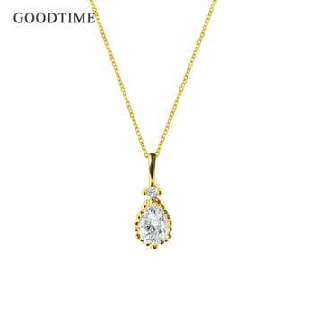

Trendy Women Necklace Pure 925 Sterling Silver Waterdrop Rhinestone Pendant Chain Zircon Jewelry Necklace Gift For Girl