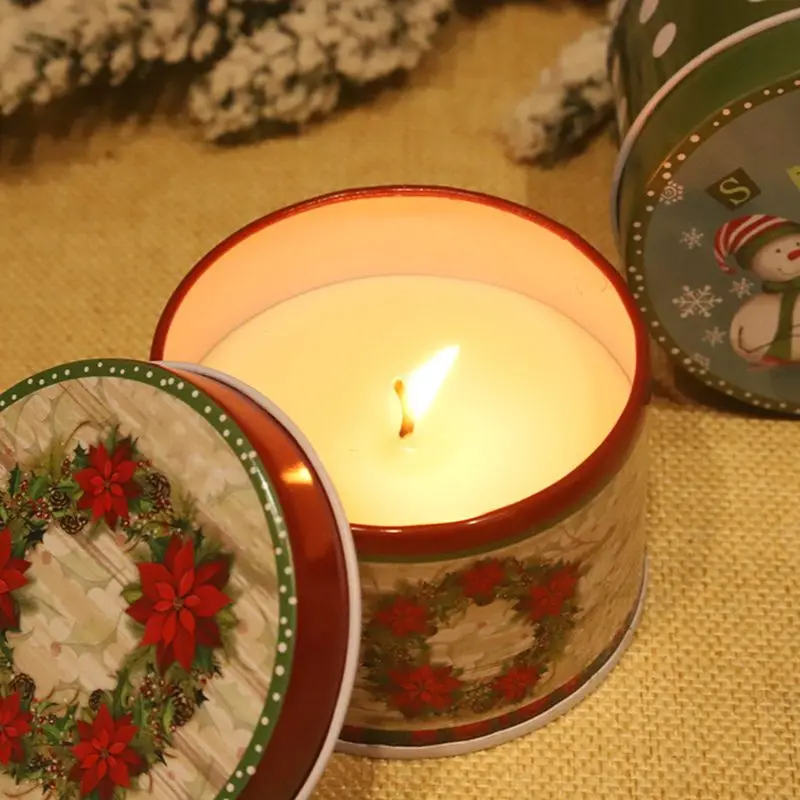 Рождественская жестяная коробка ароматы, Ароматерапия Ароматические Свечи Натуральный Соевый Воск Путешествия E65B