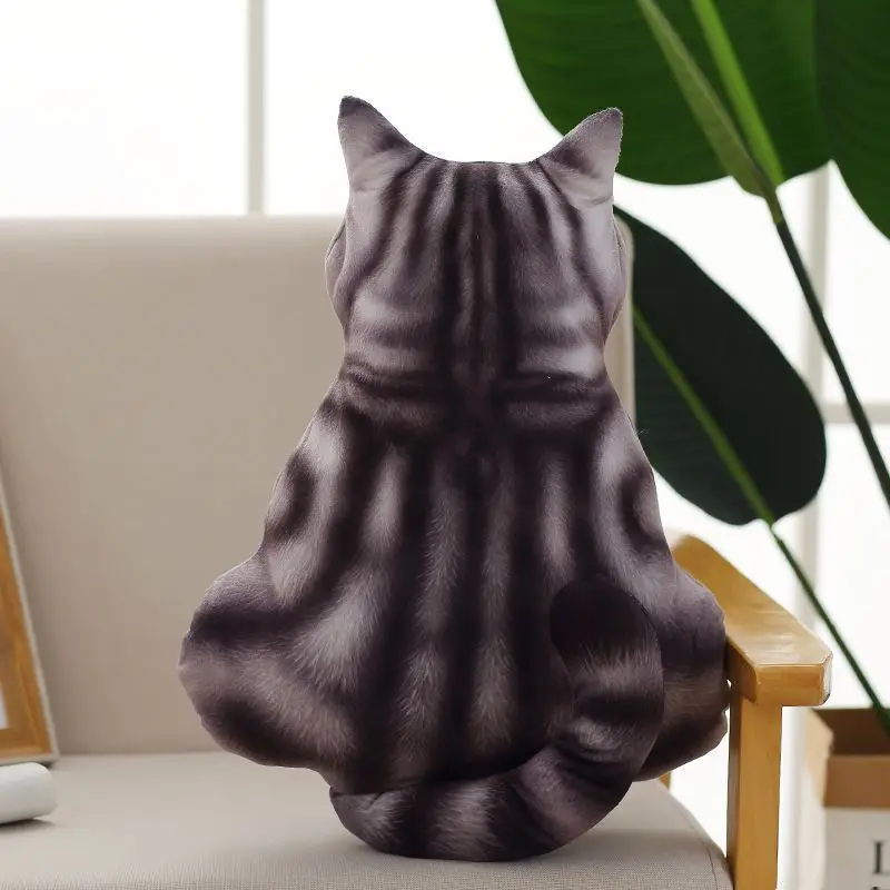 Подушка Милая подушка 3D печать кошка задняя Подушка плюшевая игрушка имитация кошка подарок Диван Декоративные подушки 1 шт