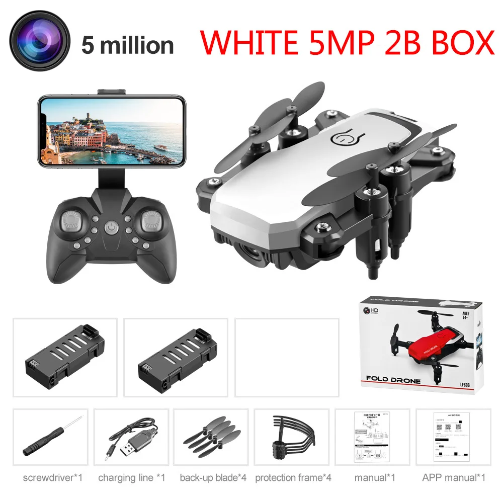 LF606 мини-Дрон с камерой 4K HD складные дроны один ключ возврат FPV Quadcopter Follow Me RC вертолет Квадрокоптер детские игрушки - Цвет: White 5MP 2B