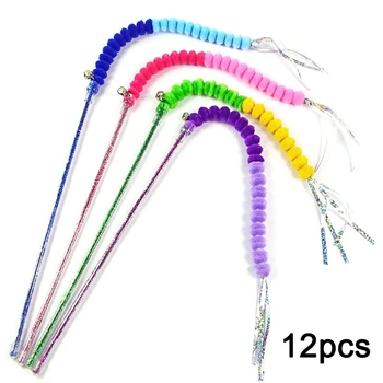 

12 Pcs Cat Interactive Colorful Hairball String Teaser Stick Interactive Funny
