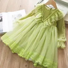 12, 10, корейское платье для девочек г. Новинка, платье для девочек с оборками однотонное платье принцессы детская одежда, размер 100 до 140 см Новое поступление