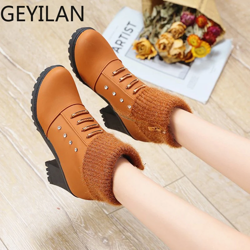 

thick bottom chunky martin boots woman crystal decorate brand knitting ankle bottines ladies winter platform martin boots women