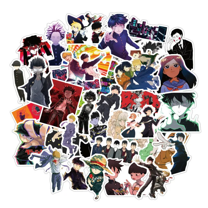 

50Pcs/Pack Mobu Saiko Hyaku Graffiti Stickers Mob Psycho 100 for Luggage Laptop Skateboard Stickers Moto Bicycle Guitar Fridge