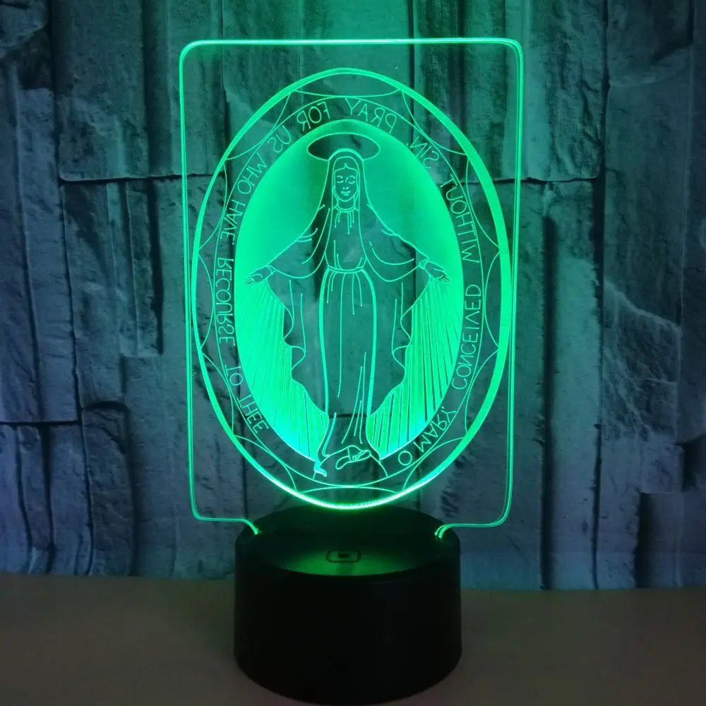 

Thanksgiving Christianity Gift Blessed Virgin Mary Maria 3D Night Lamp Remote Control Touch Colorful LED Lights USB Power Supply