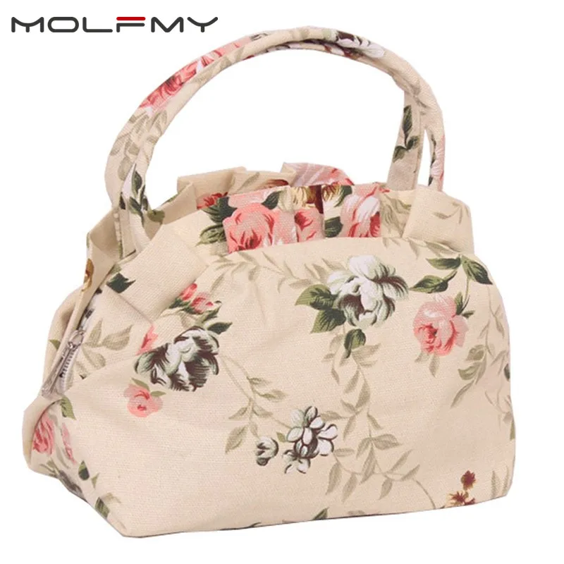 Women Handbags Canvas Ladies Casual Tote Bag Floral Printing Female Daily Use Girls Shopping Hand bag small cute purse