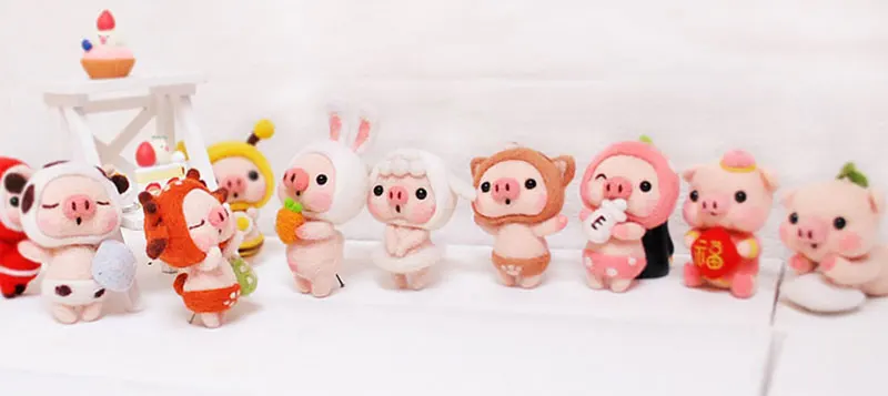 1Pcs Cute Pig Pets Needle Wool Felt kits Handmade Toy Doll Wool Felt Poked Kitting Non-Finished DIY Felting Package
