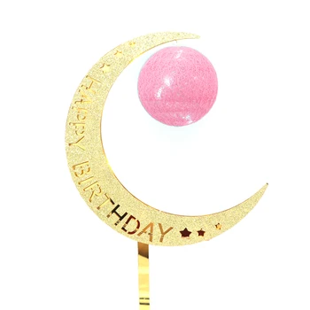 

Night Light Decorative Cake Topper Kids Bedroom Gift Starry Happy Birthday Atmosphere Moon Shape Indoor Acrylic Non Toxic