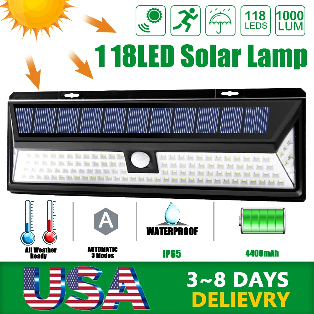 

Hoomall 100 118 LED Solar Light Outdoor Solar Lamp Sunlight PIR Motion Sensor Waterproof Wall Lamp for Garden Street 3 Mode