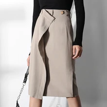 Осень новая клетчатая юбка-карандаш с оборками модная Офисная Женская Длинная тонкая юбка с высокой талией повседневные однотонные юбки для женщин