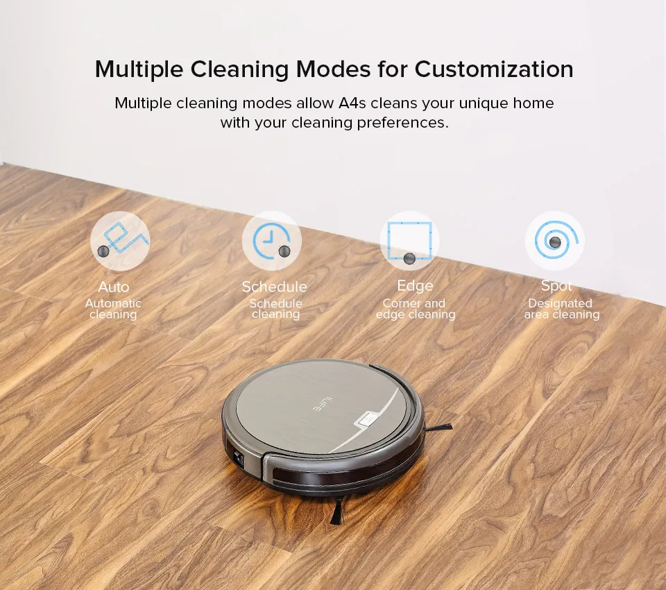 ILIFE A4s Robot Vacuum Cleaner Powerful Suction for Thin Carpet & Hard