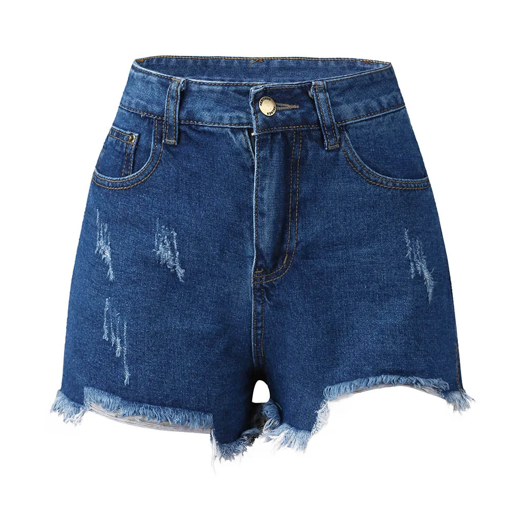 Hot Ladies Shorts Denim Women Summer Hole Short Jeans Denim Booty Jeans Short Mujer Cintura Alta Spodenki Damskie Jeansowe - Цвет: Dark Blue