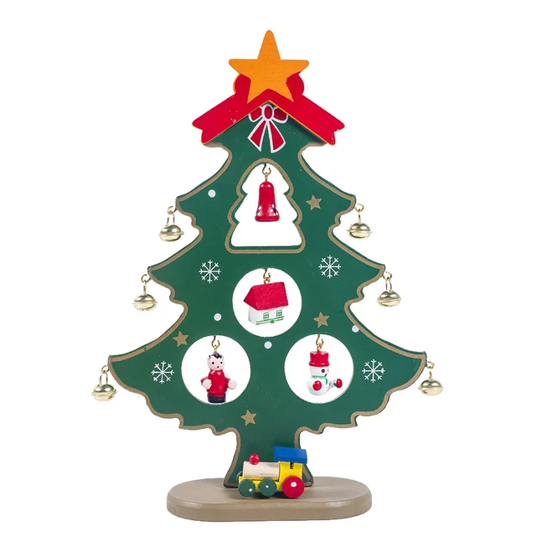 

Wooden Christmas Tree Desktop Decoration With Bells Christmas Ornament Trees With Children Gift Home Party DecorGM