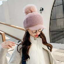 01911-shi зимняя теплая Женская Бейсболка с помпоном из кроличьей шерсти