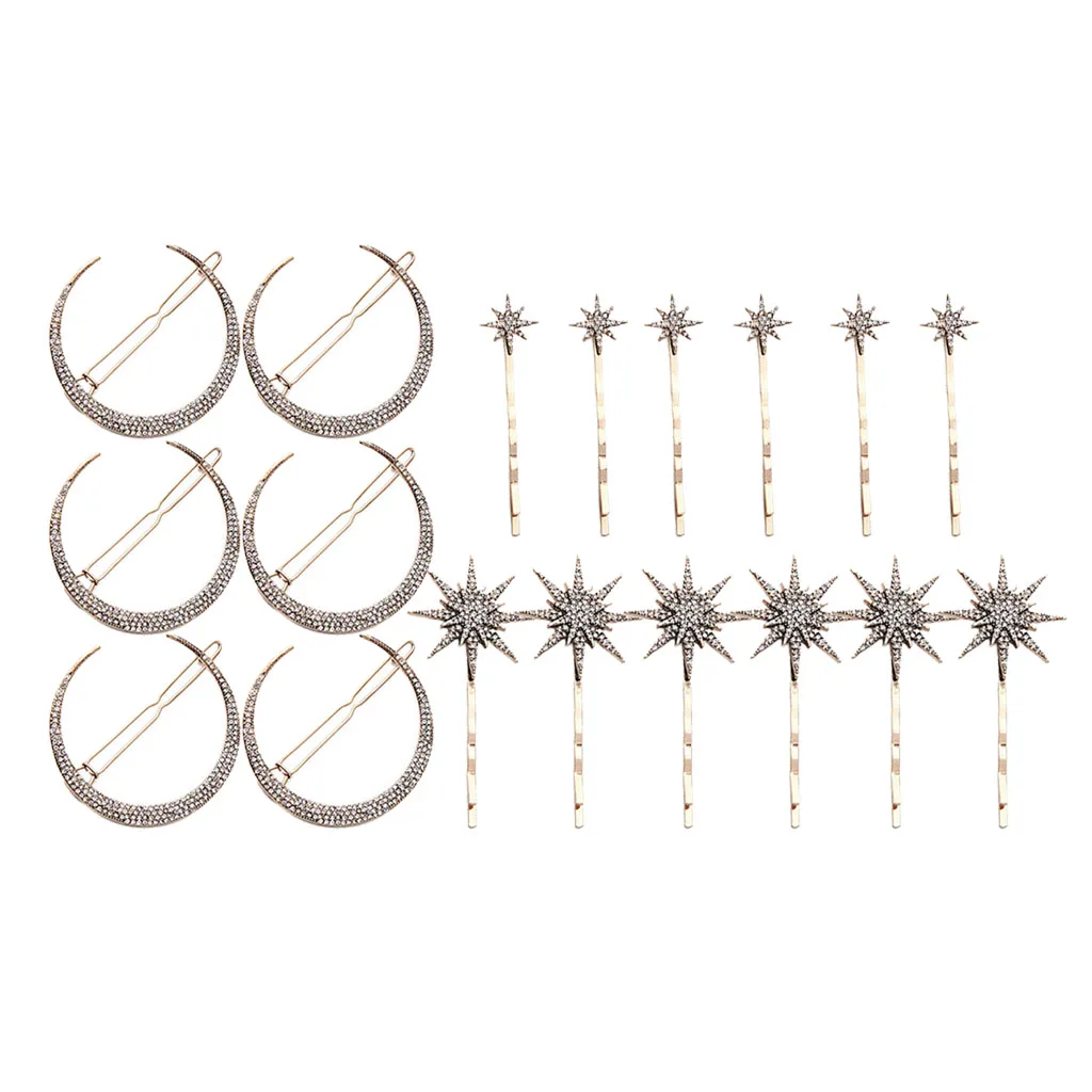 18 шт. новые Popualr кристаллы Луна и звезда шпилька для волос с горным хрусталем заколка для волос женский подарок